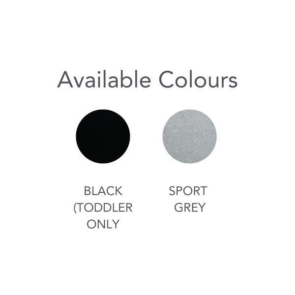Available colours for toddler shirts: black and sport grey