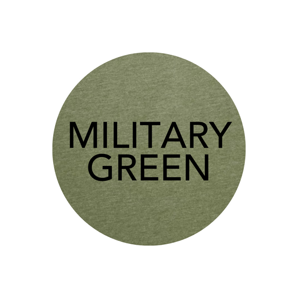 military green circle with black font 